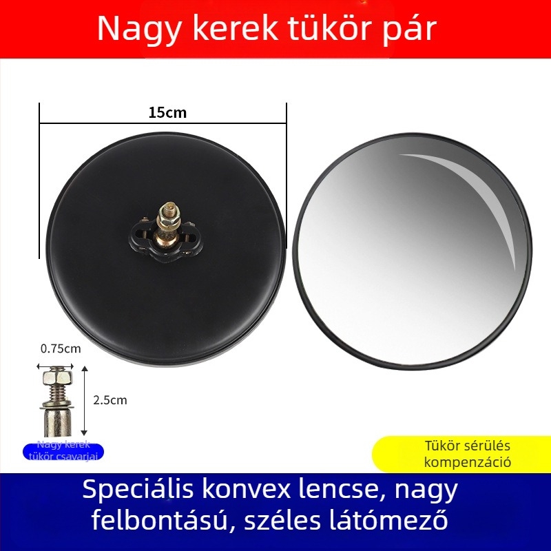 Elektromos tricikli és lakókocsi hátratekintő tükrök készlet — Nagy kör alakú tükör, Kis kör alakú tükör, Konvex tükör, Négykerekes reflektor