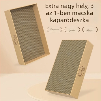 Integrált macska karmoló és kartonfészek – kopásálló, bolyhosodástól mentes, cserélhető karmoló deszka hullámkartonból