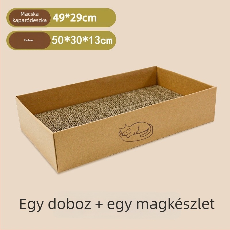 Integrált macska karmoló és kartonfészek – kopásálló, bolyhosodástól mentes, cserélhető karmoló deszka hullámkartonból