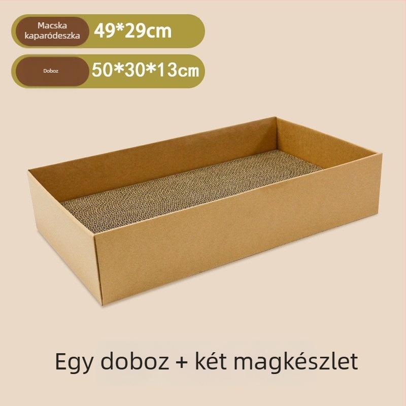 Integrált macska karmoló és kartonfészek – kopásálló, bolyhosodástól mentes, cserélhető karmoló deszka hullámkartonból