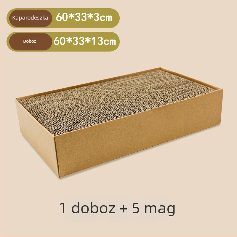 Integrált macska karmoló és kartonfészek – kopásálló, bolyhosodástól mentes, cserélhető karmoló deszka hullámkartonból