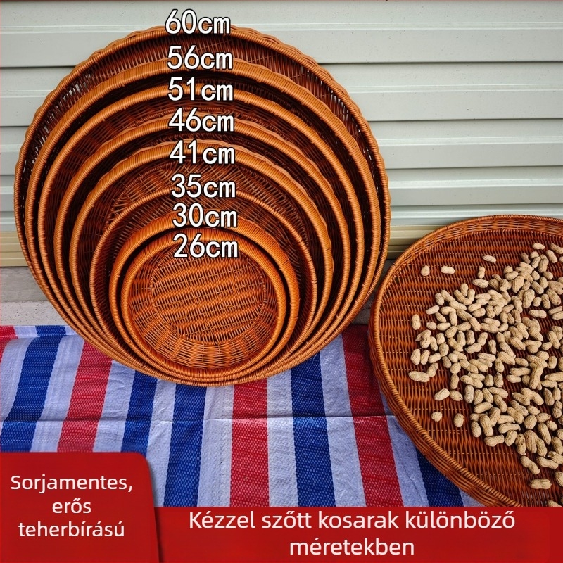 Kézzel szőtt kör alakú szárítókosár imitált rattan bevonattal – sokoldalú tároló tál kenyér, gőzölt zsemle, paprika és szárított termékek számára