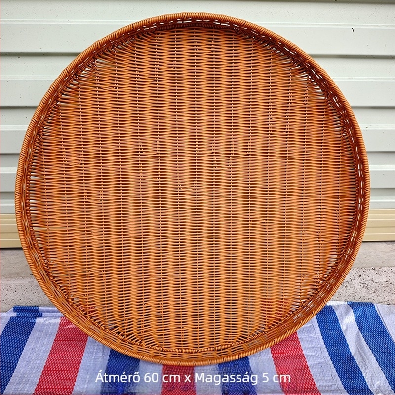 Kézzel szőtt kör alakú szárítókosár imitált rattan bevonattal – sokoldalú tároló tál kenyér, gőzölt zsemle, paprika és szárított termékek számára