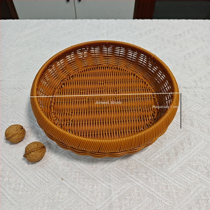 Kézzel szőtt kör alakú szárítókosár imitált rattan bevonattal – sokoldalú tároló tál kenyér, gőzölt zsemle, paprika és szárított termékek számára