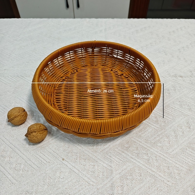 Kézzel szőtt kör alakú szárítókosár imitált rattan bevonattal – sokoldalú tároló tál kenyér, gőzölt zsemle, paprika és szárított termékek számára