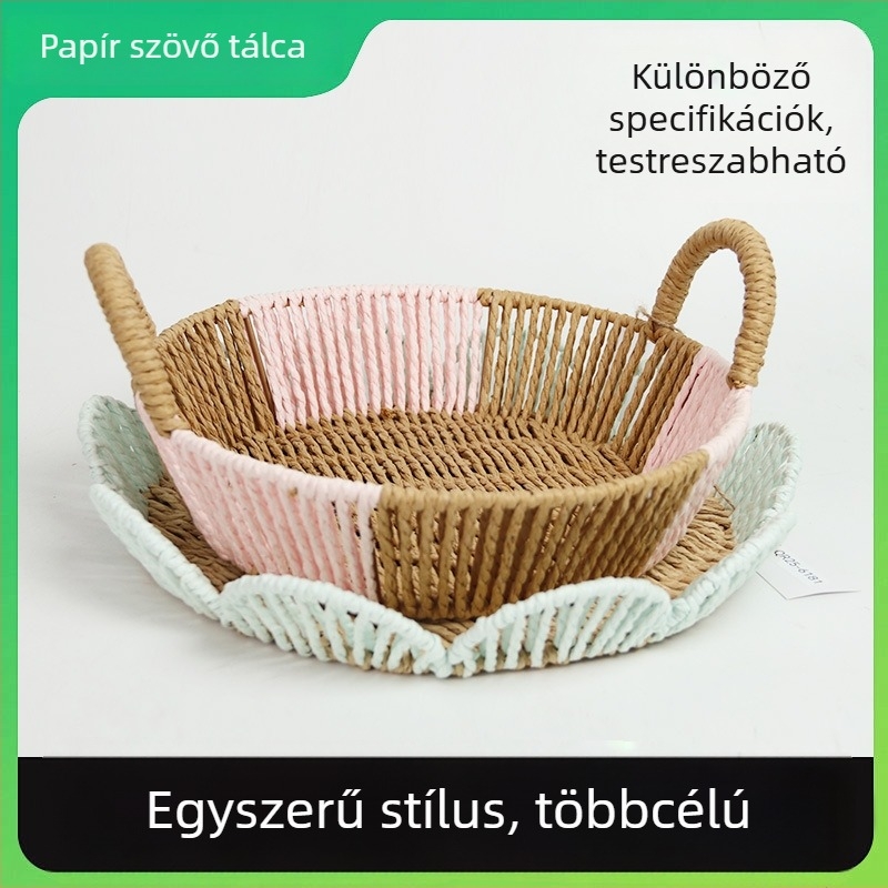 Papír szövésű kézműves tál gyümölcsök, zöldségek és nassolnivalók számára