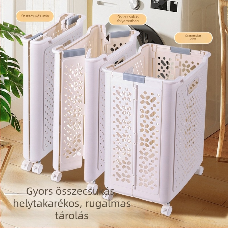 Összecsukható piszkos ruhás kosár otthonra és a fürdőszobába, kerekes, stílusos tárolókosár
