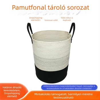 Pamutkötélből készült kör alakú tárolókosár fedéllel, ruhák és játékok tárolására
