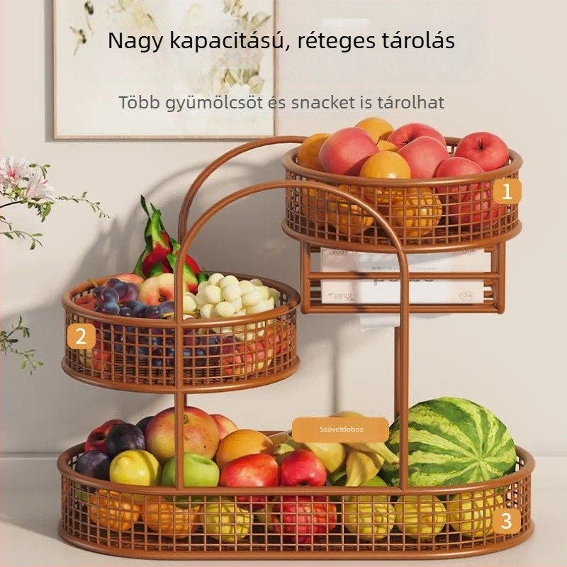 Nappali asztali gyümölcskosár és tárolópolc – minimalist vasból készült gyümölcs- és zöldségtál