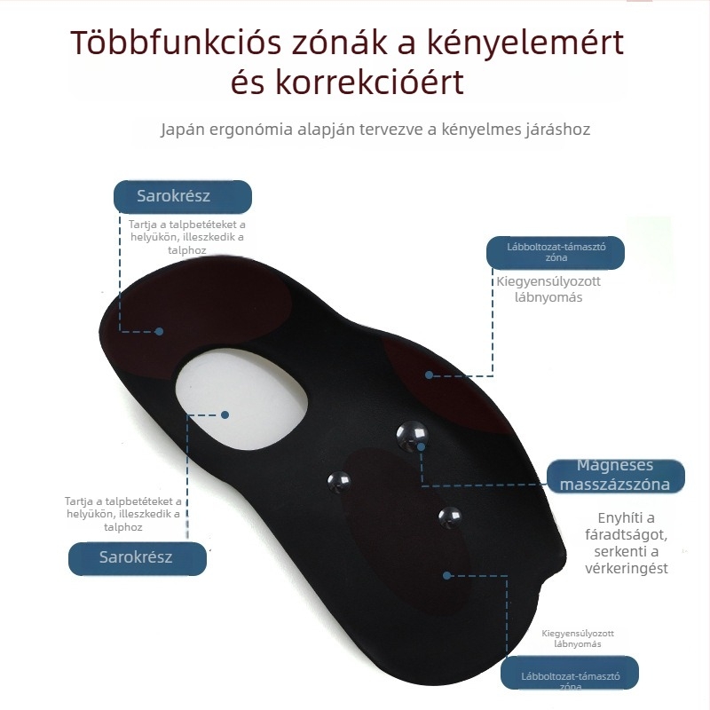 Lapos talpú mágneses masszázs talpbetét boltozat-támogatással, ortopéd félbetét X-típusú lábakhoz