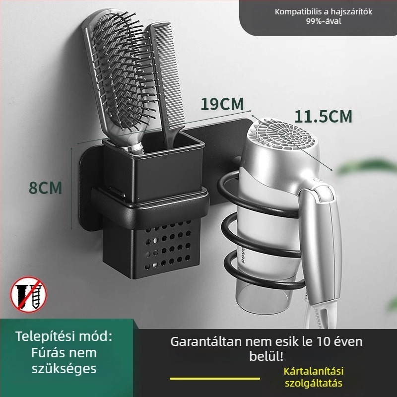 Fali hajszárító tartó – lyukmentes fürdőszobai rendező