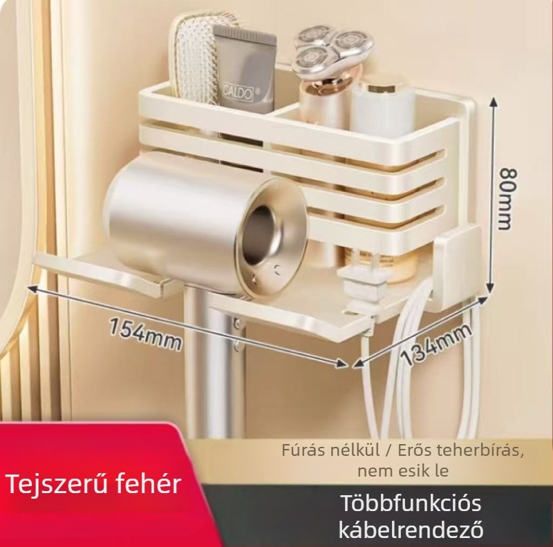 Fali hajszárítótartó fürdőszobába, fúrás nélkül, négyzet alakú, egy szint, modern minimalista dizájn