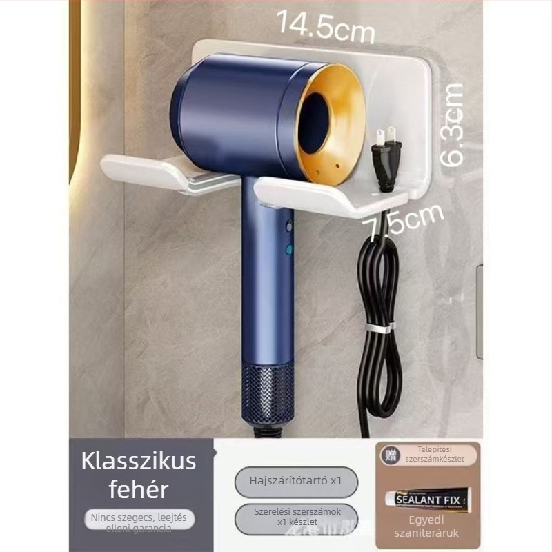 Fali hajszárítótartó fürdőszobába, fúrás nélkül, négyzet alakú, egy szint, modern minimalista dizájn