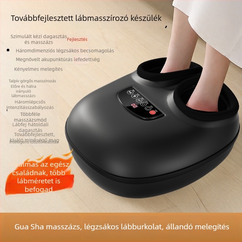 Kompakt talpmasszírozó rezgő masszázzsal, görgőkkel, légzsákkal és melegítéssel