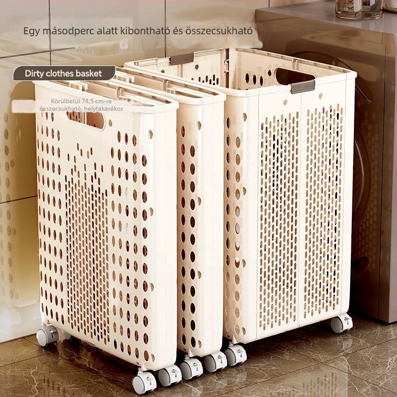 Összecsukható ruhaszennyes kosár kerekekkel, nagy kapacitás, modern minimalist dizájn a fürdőszobába