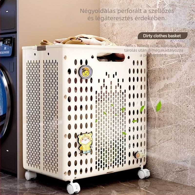 Összecsukható ruhaszennyes kosár kerekekkel, nagy kapacitás, modern minimalist dizájn a fürdőszobába