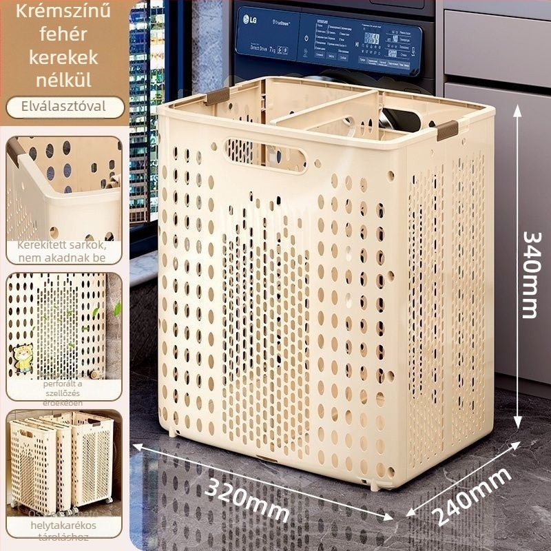 Összecsukható ruhaszennyes kosár kerekekkel, nagy kapacitás, modern minimalist dizájn a fürdőszobába