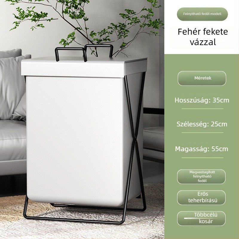 Összecsukható piszkos ruhák kosara fedéllel, vasból készült, vasművészeti dizájn
