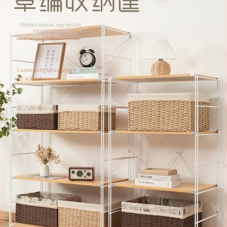 Szalma anyagból készült tároló kosár ruhák és játékok számára, japán stílus, méretek: kicsi 30×20×15 cm; közepes 35×25×18 cm; nagy 40×30×21 cm