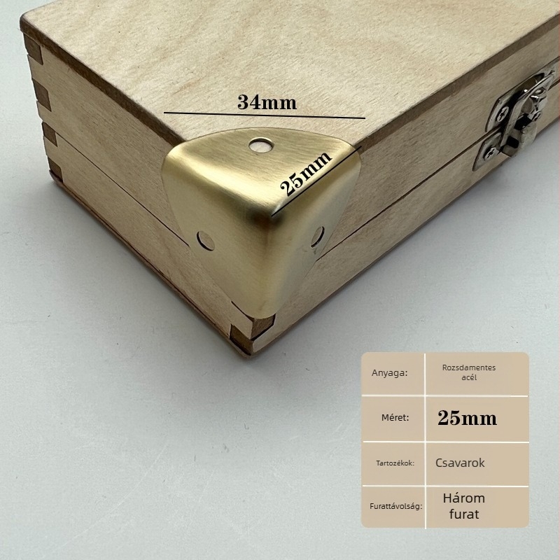 25x25 mm rozsdamentes acél sarokvédő dobozokhoz – sarokalkatrész kézműves és kozmetikai dobozokhoz