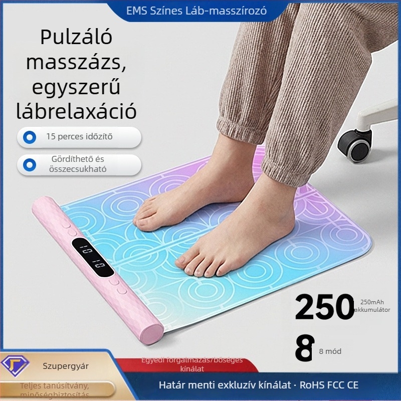 EMS talpmasszírozó színes párnával, mikroárammal, újratölthető, hordozható pulzáló talpmasszírozó