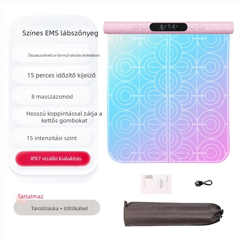 EMS talpmasszírozó színes párnával, mikroárammal, újratölthető, hordozható pulzáló talpmasszírozó