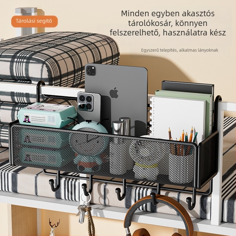 Egyetemi kollégiumi ágy mellé függő tárolókosár, fúrás nélküli telepítés, minimalist stílus