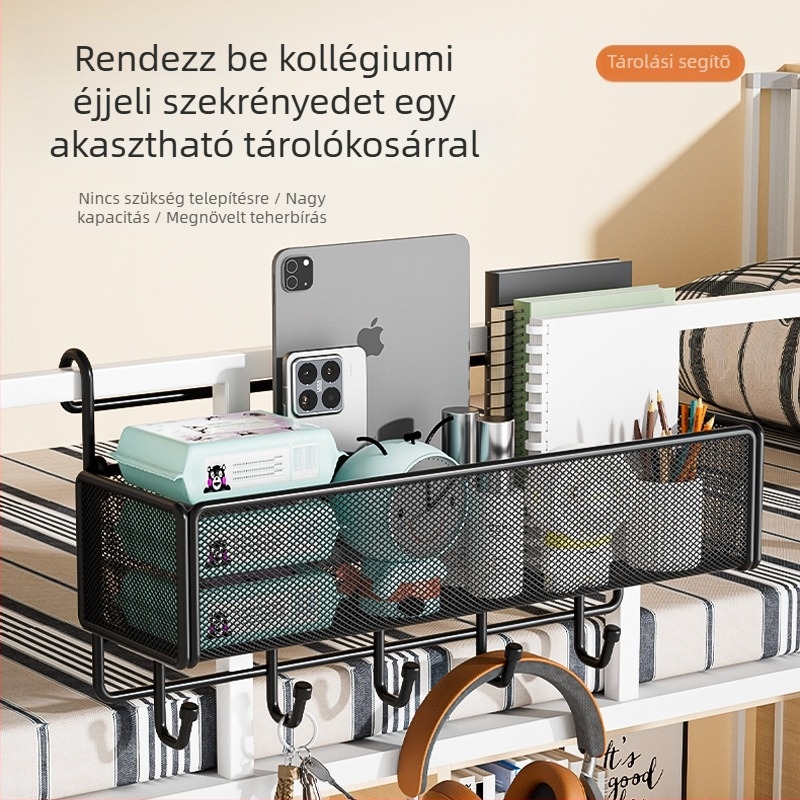 Egyetemi kollégiumi ágy mellé függő tárolókosár, fúrás nélküli telepítés, minimalist stílus