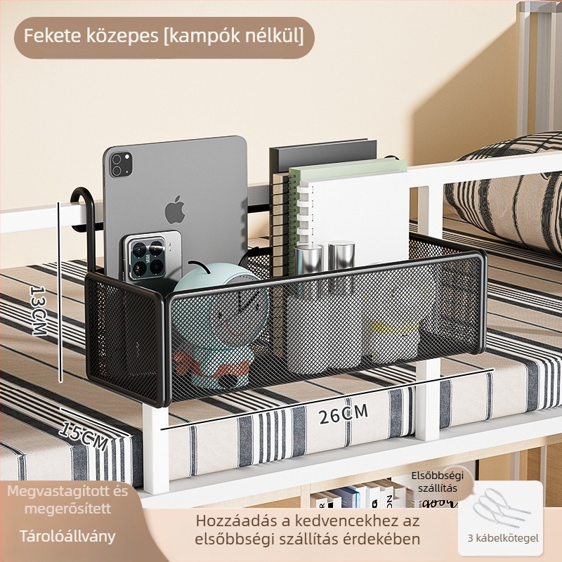 Egyetemi kollégiumi ágy mellé függő tárolókosár, fúrás nélküli telepítés, minimalist stílus