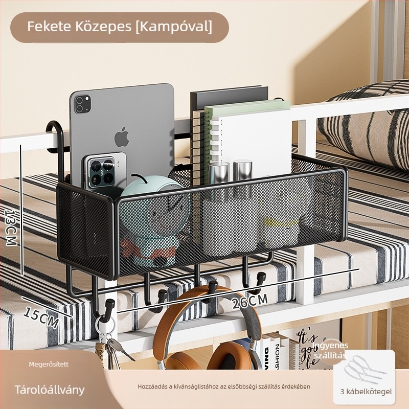 Egyetemi kollégiumi ágy mellé függő tárolókosár, fúrás nélküli telepítés, minimalist stílus