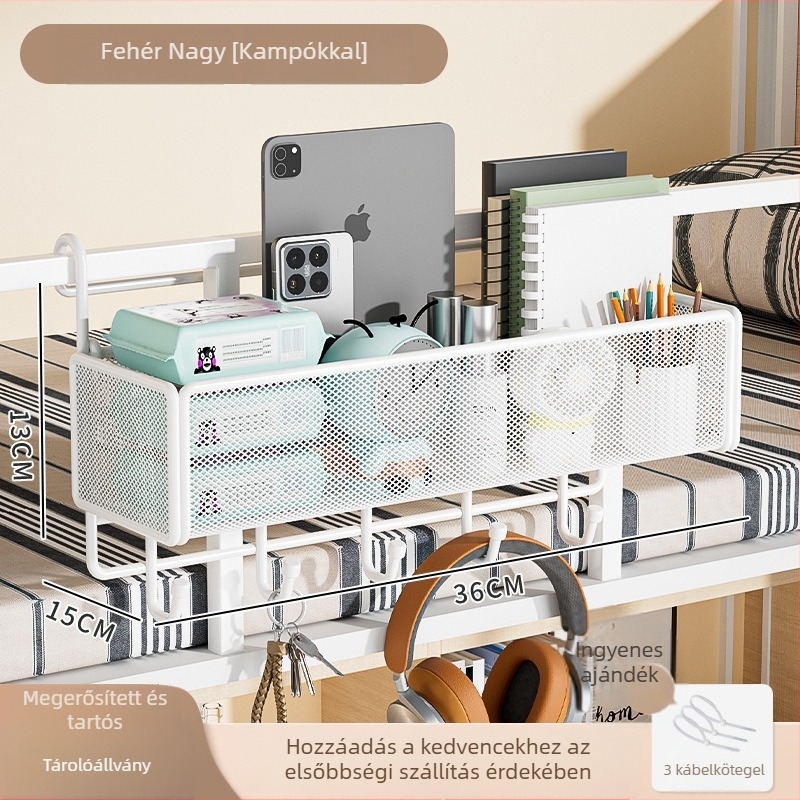 Egyetemi kollégiumi ágy mellé függő tárolókosár, fúrás nélküli telepítés, minimalist stílus