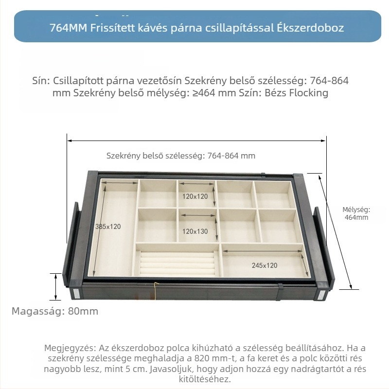 Garderob-szervező csúszó rekeszekkel, csillapító záródással és nadrágtartóval, többrekeszes tároló ratán akcentussal