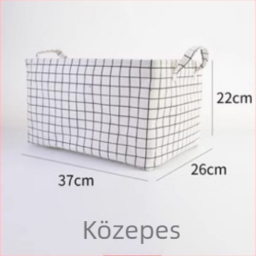 Textil tároló doboz, összecsukható, mosható, nagy kapacitású, kötőszalaggal záródó tárolókosár, pamut és vászon anyagból, minimalist dizájn