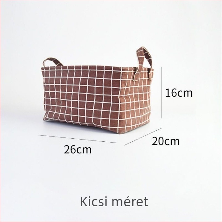 Textil tároló doboz, összecsukható, mosható, nagy kapacitású, kötőszalaggal záródó tárolókosár, pamut és vászon anyagból, minimalist dizájn