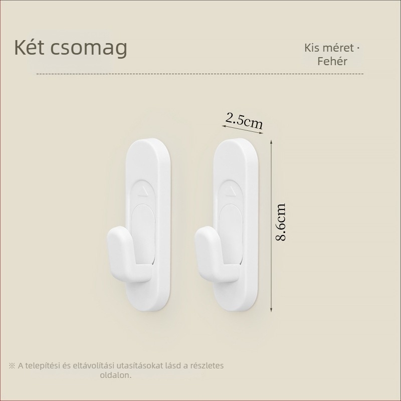 Latex-falra ragasztós kampó fúrás nélkül, ajtókhoz is, 2 darabos készlet, teherbírás max. 2 kg