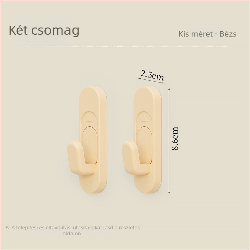 Latex-falra ragasztós kampó fúrás nélkül, ajtókhoz is, 2 darabos készlet, teherbírás max. 2 kg