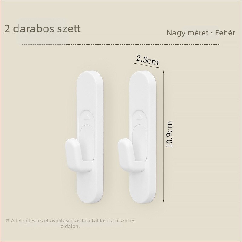 Latex-falra ragasztós kampó fúrás nélkül, ajtókhoz is, 2 darabos készlet, teherbírás max. 2 kg