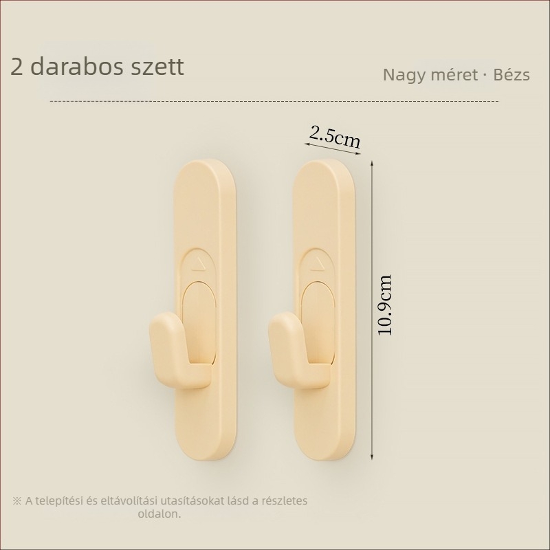 Latex-falra ragasztós kampó fúrás nélkül, ajtókhoz is, 2 darabos készlet, teherbírás max. 2 kg