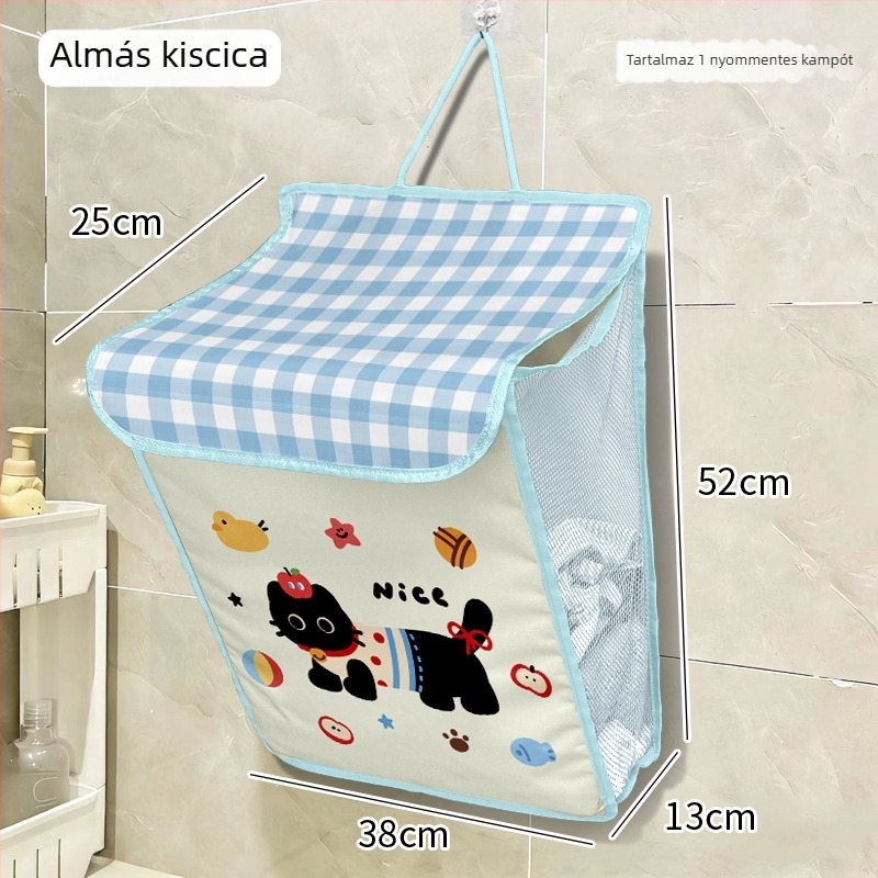 Falihoz szerelhető összecsukható szennyeskosár, nemszőtt anyagból, diákszállások és fürdőszobák számára