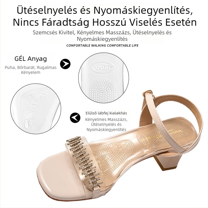 3/4 hosszúságú szilikon talpbetét nőknek magas sarkúhoz, ütéscsillapítás, masszázsos talp, láthatatlan kopásálló védelem, boltozat-támogatás
