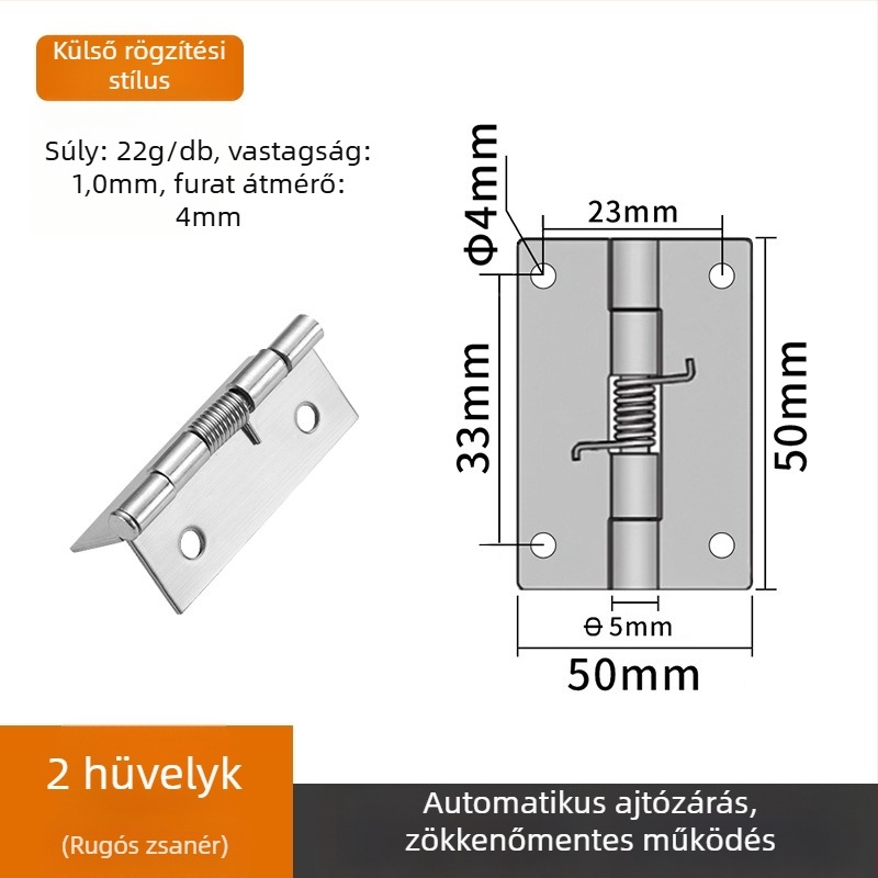 Rozsdamentes acél rugós zsanér automatikus visszatérő funkcióval – kompakt mini zsanér szekrényajtókhoz