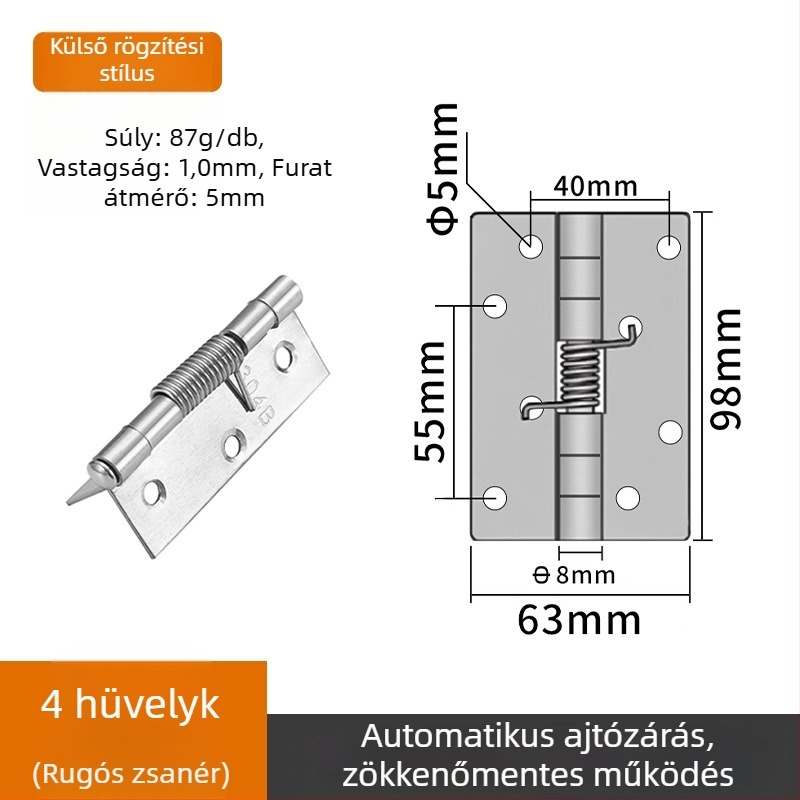 Rozsdamentes acél rugós zsanér automatikus visszatérő funkcióval – kompakt mini zsanér szekrényajtókhoz