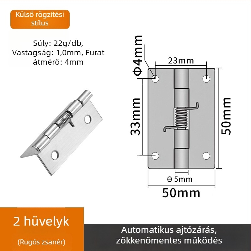 Rozsdamentes acél rugós zsanér automatikus visszatérő funkcióval – kompakt mini zsanér szekrényajtókhoz