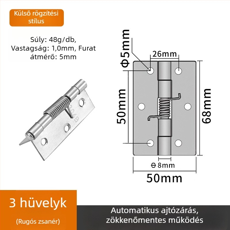 Rozsdamentes acél rugós zsanér automatikus visszatérő funkcióval – kompakt mini zsanér szekrényajtókhoz