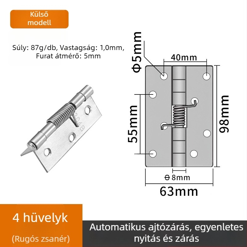 Rozsdamentes acél rugós zsanér automatikus visszatérő funkcióval – kompakt mini zsanér szekrényajtókhoz