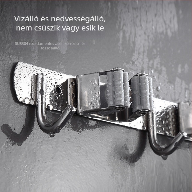 Rozsdamentes acél mopklip falra szerelhető, fúrás nélküli tartó