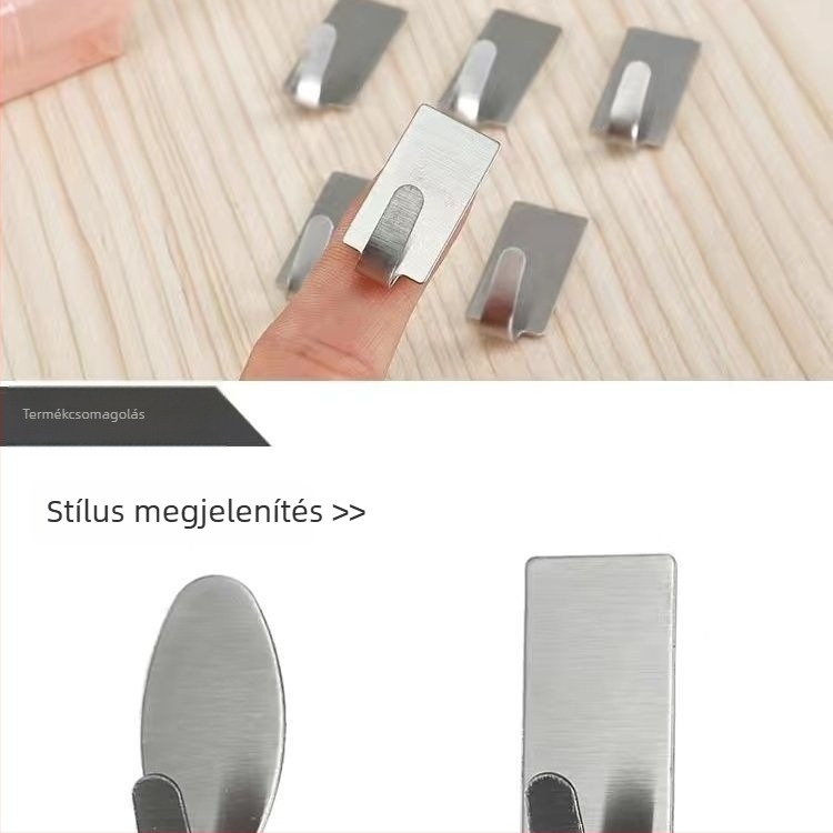 Mini rozsdamentes acélból készült falikampó, fúrás nélkül, erős ragasztó hátlappal, egyetlen kampó, modern stílus, teherbírás 0–1 kg