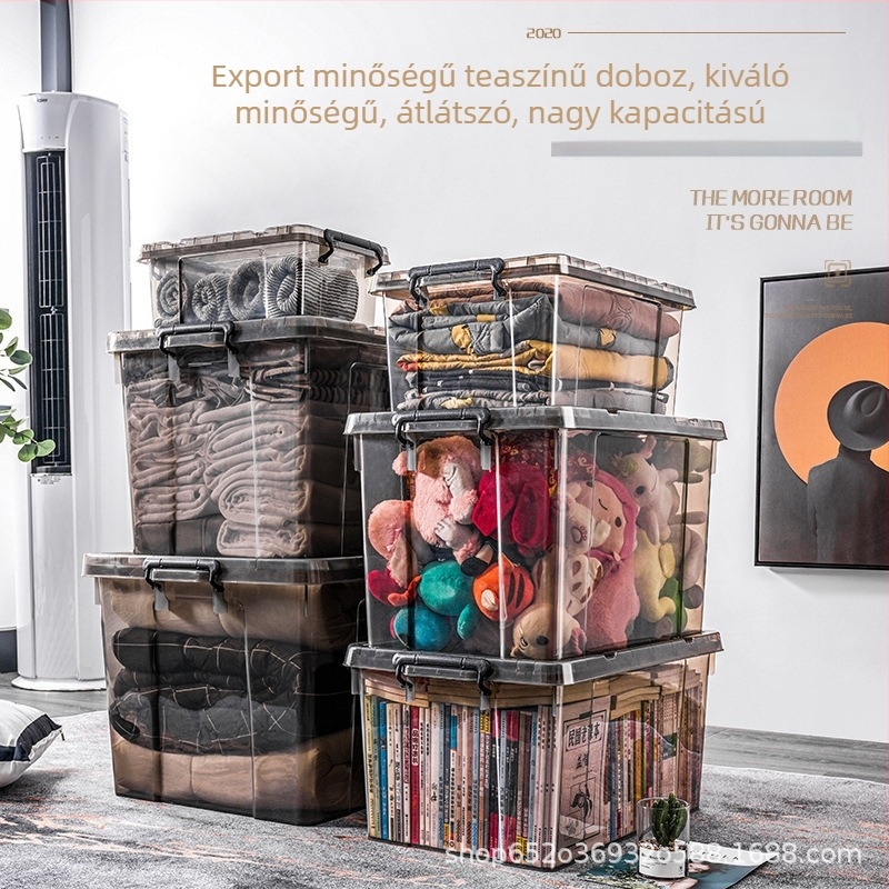 Extra nagy átlátszó műanyag tároló doboz fedéllel ruhákhoz, háztartási használatra, megerősített