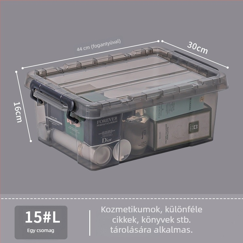 Extra nagy átlátszó műanyag tároló doboz fedéllel ruhákhoz, háztartási használatra, megerősített