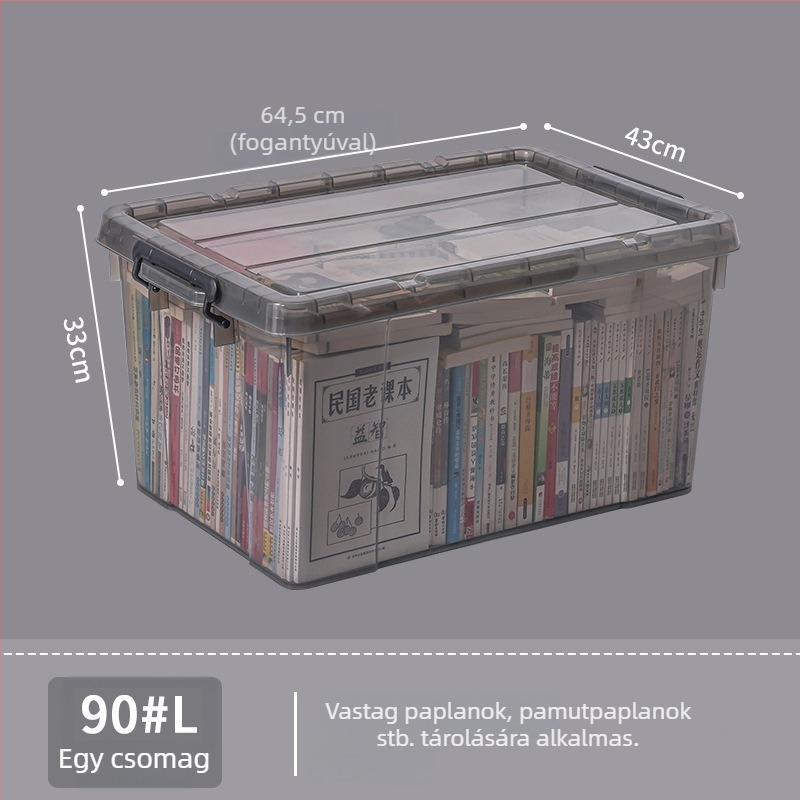 Extra nagy átlátszó műanyag tároló doboz fedéllel ruhákhoz, háztartási használatra, megerősített